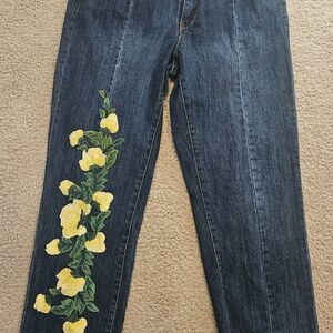 RACHEL Rachel Roy Women's Size 29 Dark Blue Jeans with Yellow Floral Embroidery